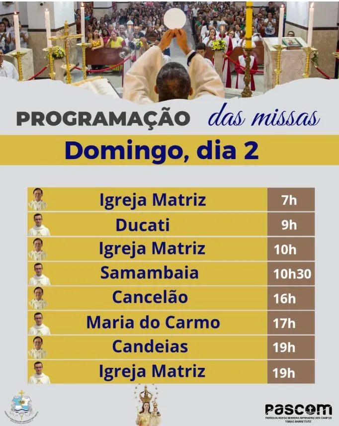TOBIAS BARRETO TERÁ OITO CELEBRAÇÕES DE MISSA NESTE DOMINGO (02)