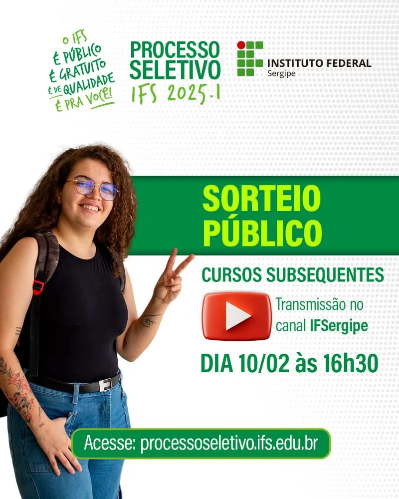 IFS REALIZA SORTEIO PARA VAGAS EM CURSOS SUBSEQUENTES NESTA SEGUNDA-FEIRA (10)