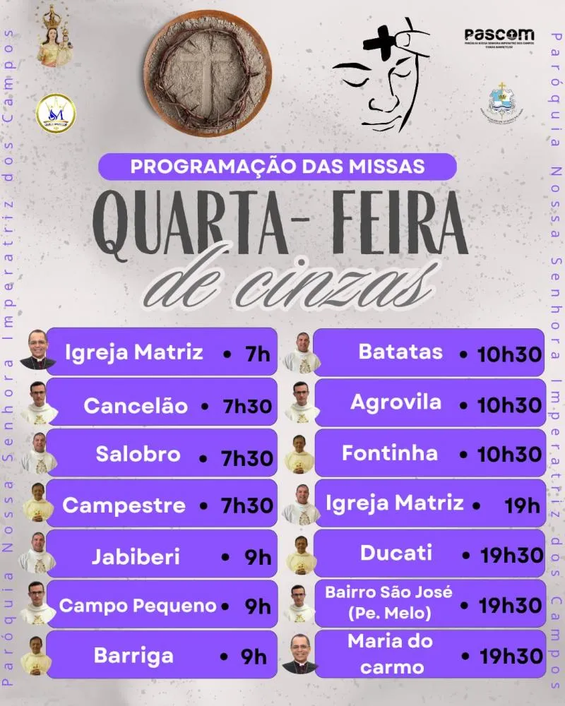QUARTA-FEIRA DE CINZAS CONTARÁ COM QUATORZE CELEBRAÇÕES DE SANTA MISSA